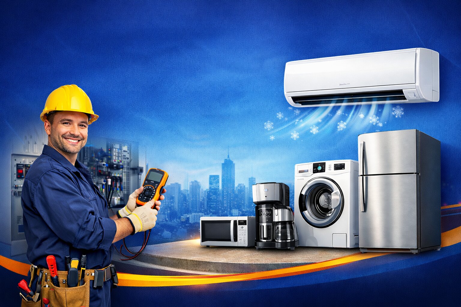 Technician with electrical and home appliance equipment